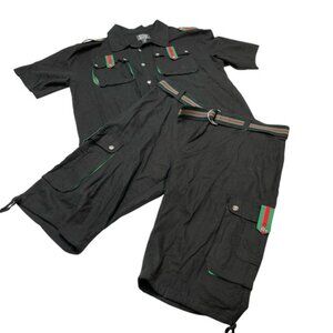 Z Brand Cargo Short Shirt Set Mens 2XL Black Linen Blend Button Down Festival